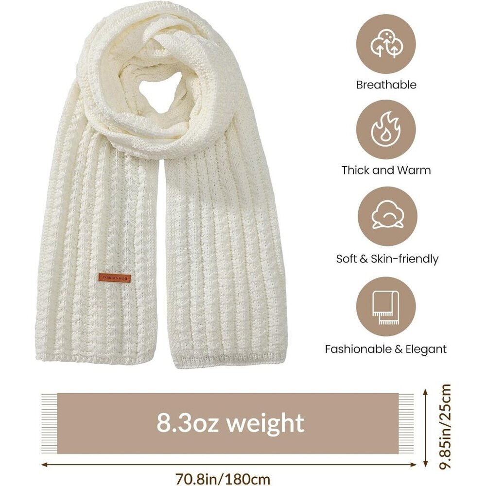 Women's White Fashionable Casual Scarf Soft Acrylic Winter Warm Stylish Design - Picture 3 of 7